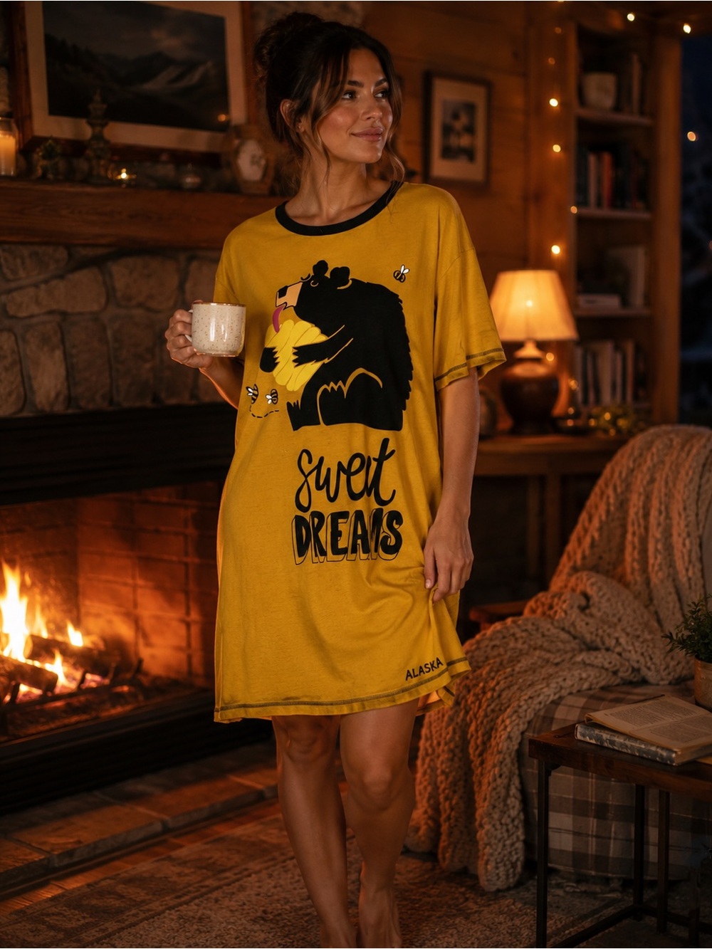 Lazy One Sweet Dreams Bear Alaska CabinCore Sleep Night Shirt O/S
